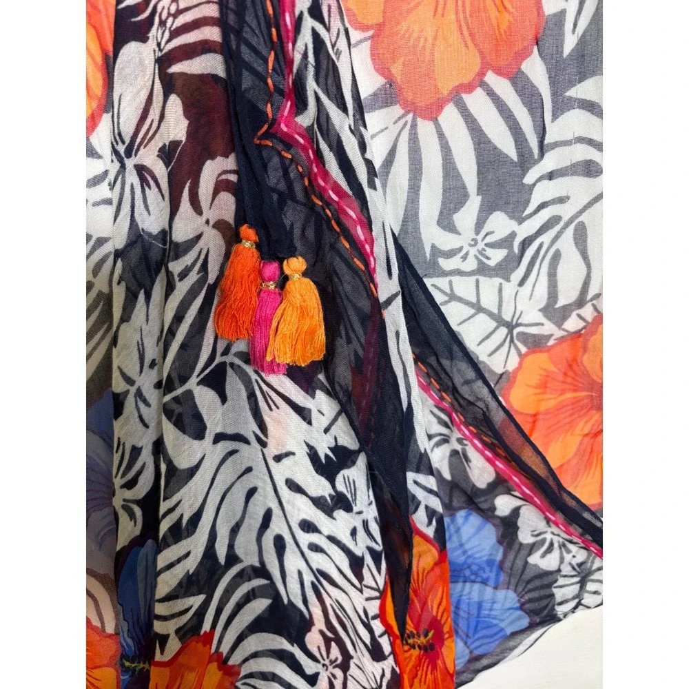 Tommy Bahama Tropical Hibiscus Scarf Oversized‎ Wrap Tassel Trim Multi Color OS